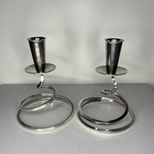 2 Fisher Vintage Silver MCM Spiral Candlestick Holders